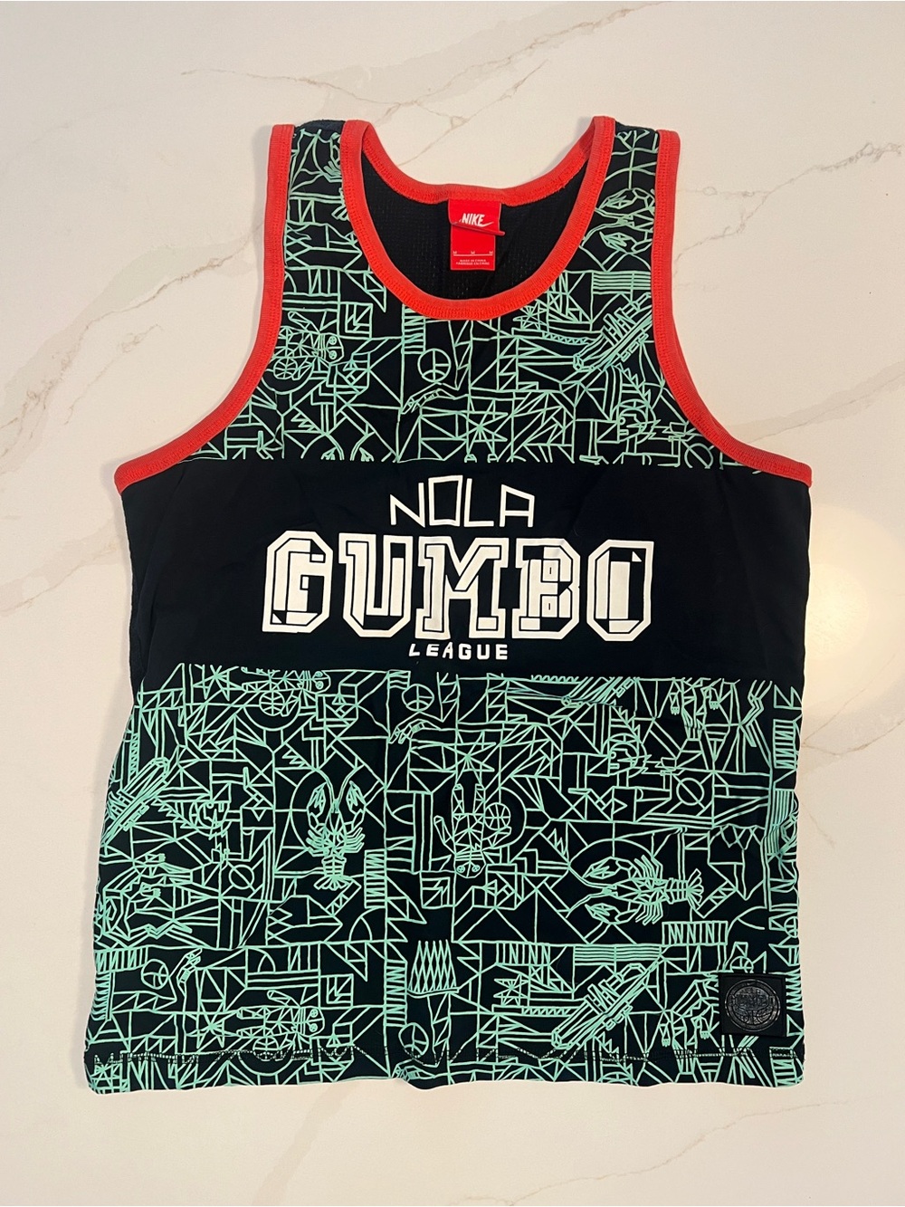 Nike “NOLA GUMBO League” Black Tank with Mint Graphic and Red Trim